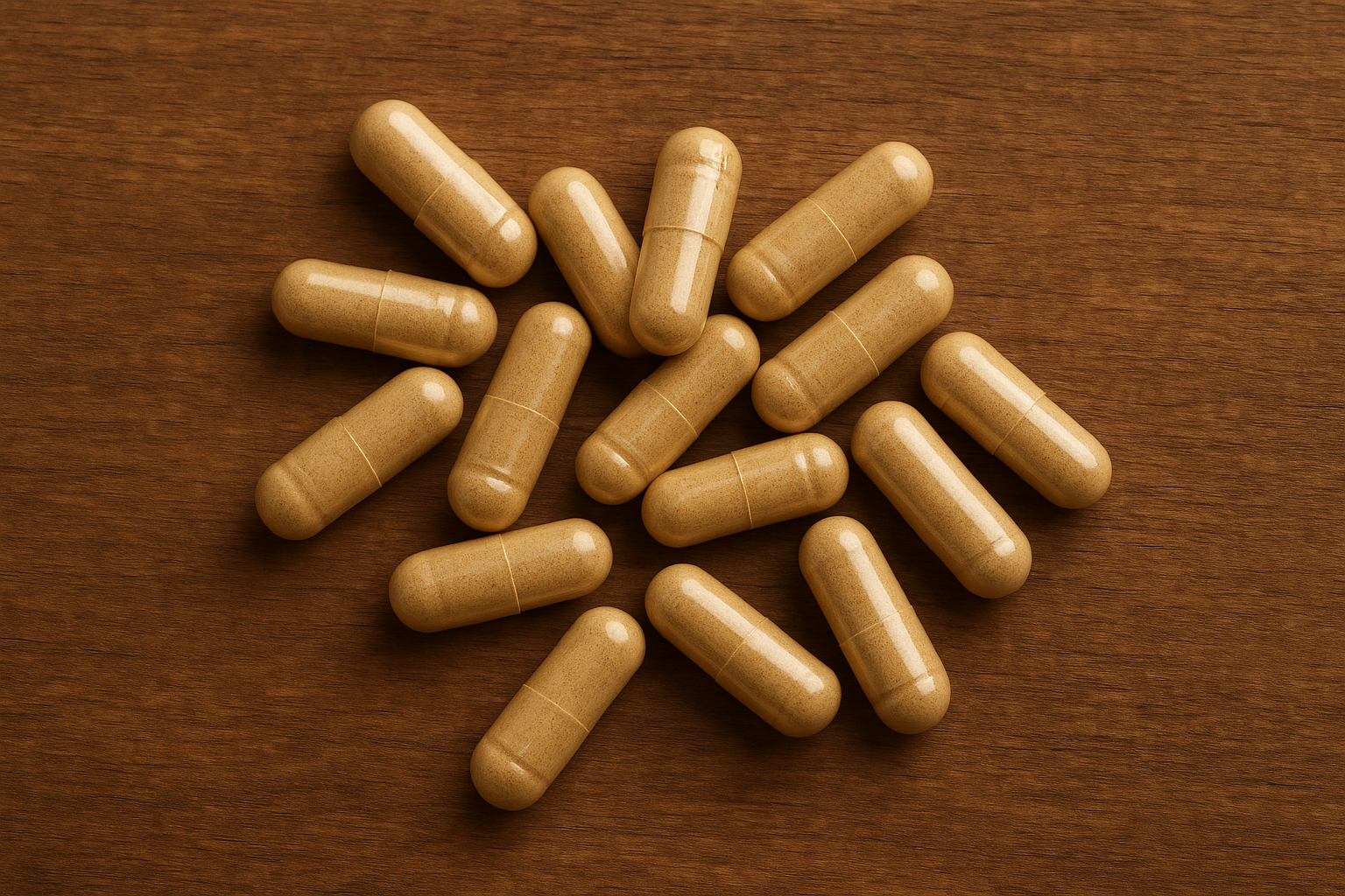 Cápsulas transparentes contendo extrato de ashwagandha, ilustrando o suplemento natural.